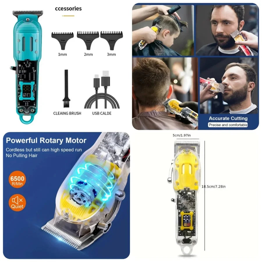 Harroz Transparent LCD Professional Hair Trimmer | USB Rechargeable Beard & Hair Clipper Kit