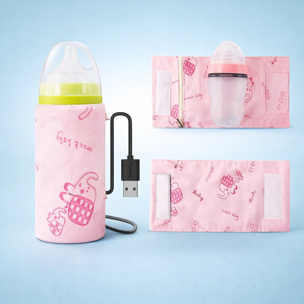 2-in-1 Baby Feeding Combo | Hands-Free Feeder Bottle + USB Milk Warmer | Free Delivery