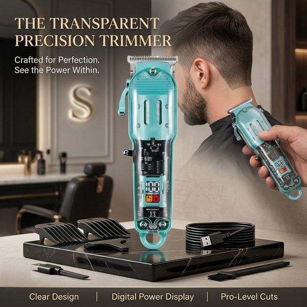 Harroz Transparent LCD Professional Hair Trimmer | USB Rechargeable Beard & Hair Clipper Kit