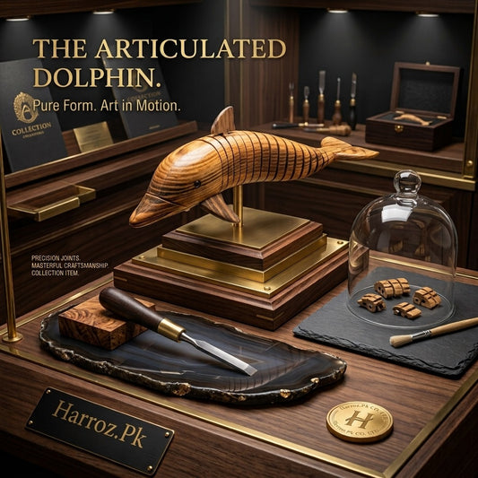 Handcrafted Flexible Wooden Dolphin Sculpture | Wooden Desk Decor | Harroz Pakistan