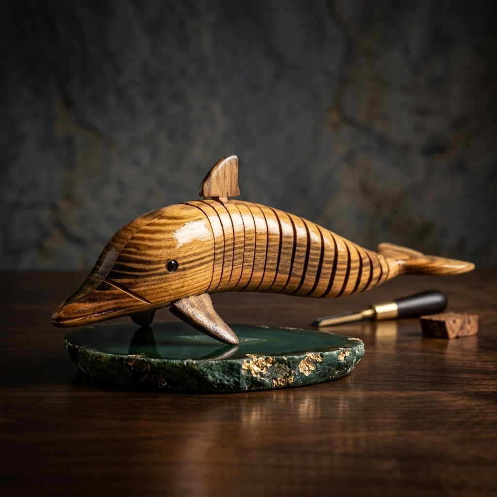 Handcrafted Flexible Wooden Dolphin Sculpture | Wooden Desk Decor | Harroz Pakistan