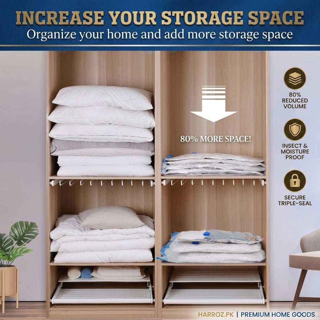 Vacuum Storage Bags Set of 5 with Hand Pump | Space Saver Compression Bags | Harroz Pakistan