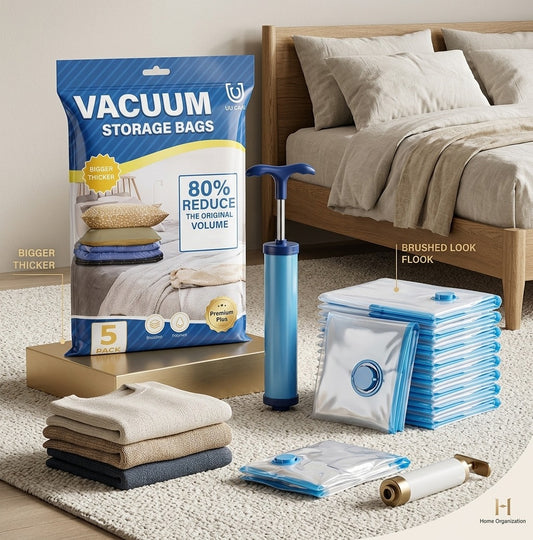 Vacuum Storage Bags Set of 5 with Hand Pump | Space Saver Compression Bags | Harroz Pakistan