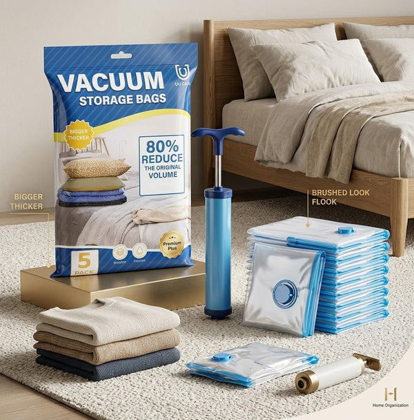 Vacuum Storage Bags Set of 5 with Hand Pump | Space Saver Compression Bags | Harroz Pakistan