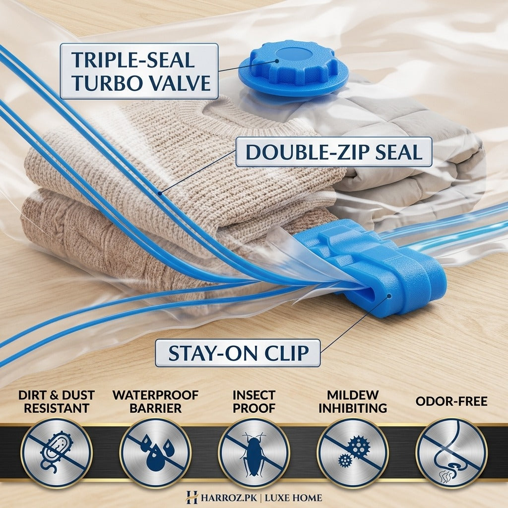 Vacuum Storage Bags Set of 5 with Hand Pump | Space Saver Compression Bags | Harroz Pakistan
