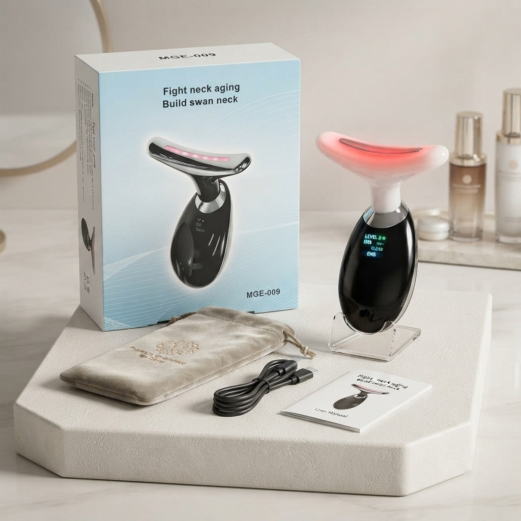3-in-1 Rechargeable Face & Neck Massager | Red Light Therapy & Microcurrent Beauty Device | Harroz Pakistan
