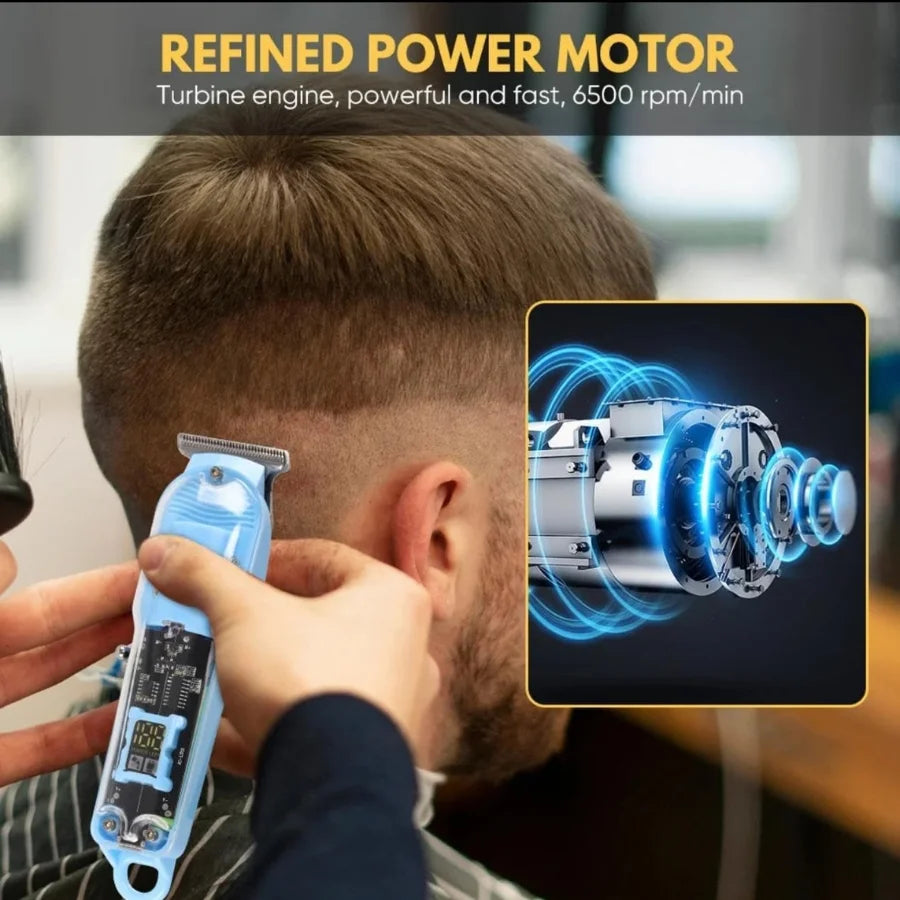 Harroz Transparent LCD Professional Hair Trimmer | USB Rechargeable Beard & Hair Clipper Kit