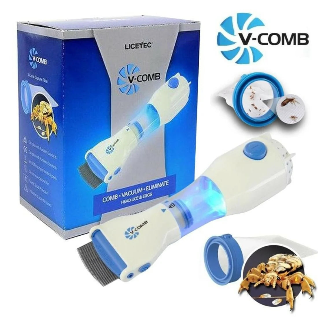 Harroz Electric V-Comb Lice Removal Device | Chemical-Free Vacuum Comb for Kids & Adults